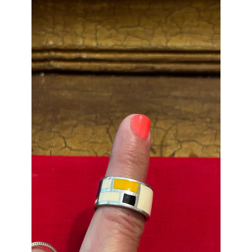 A. Menegatti Tiziana Redavid 925 Silver Mondrian Enamel Ring Italy Geometric - Picture 2 of 8